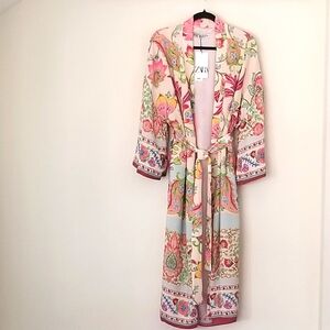 ZARA - Floral Pink Multicolor Kimono/Robe/ Lounger/Dress - Size S - NWT